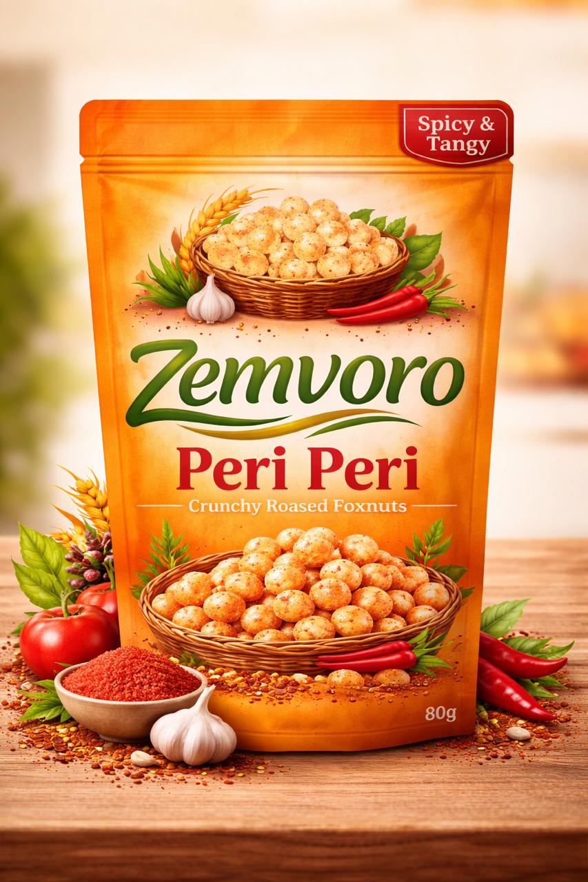 Zemvoro Peri Peri Foxnuts (Makhana) | Crunchy Roasted Healthy Snack – 80g