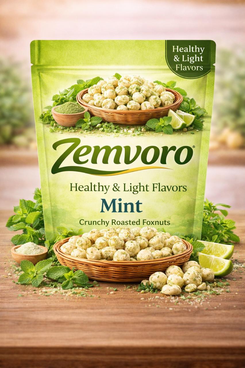 Zemvoro Mint Makhana | Refreshing Roasted Foxnuts Healthy Snack – 80g