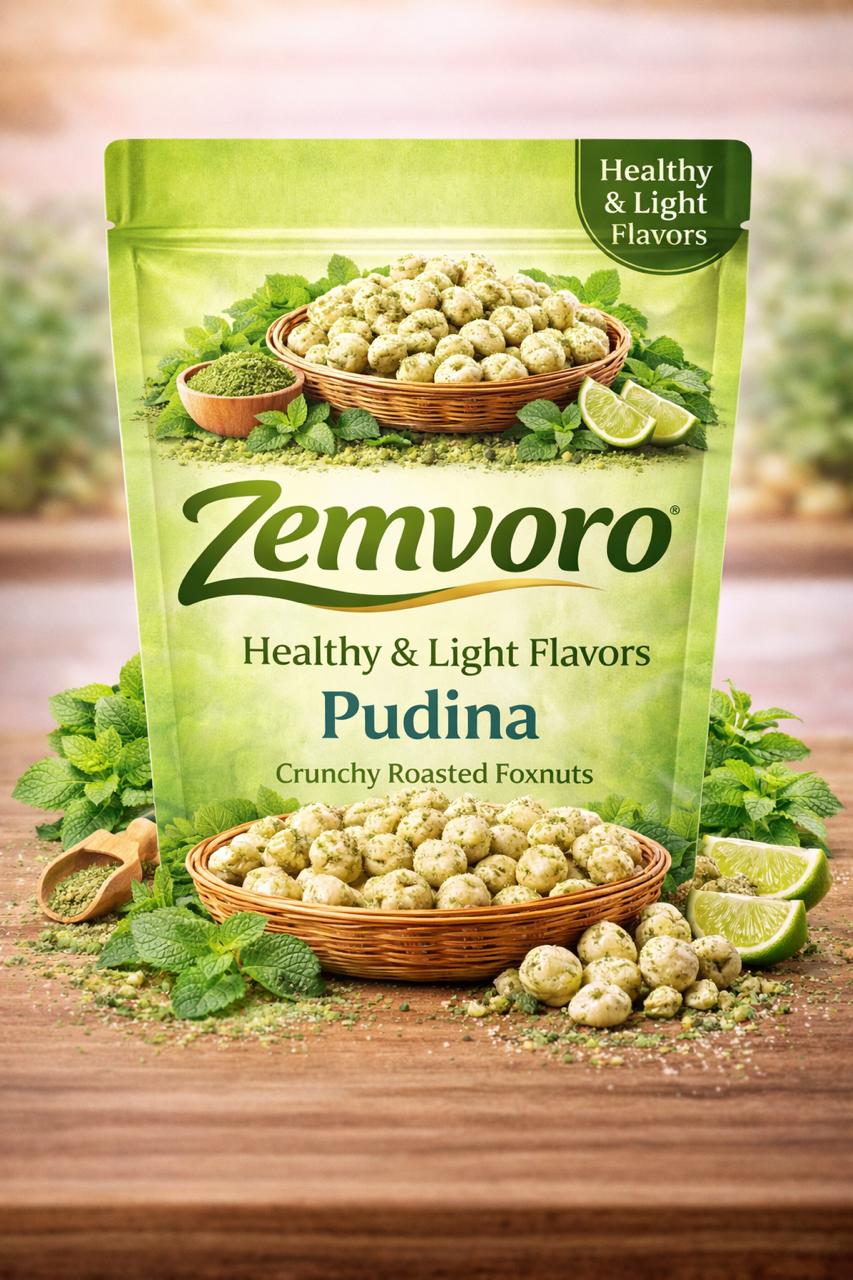 Zemvoro Pudina Makhana | Refreshing Pudina Roasted Foxnuts Healthy Snack – 80g