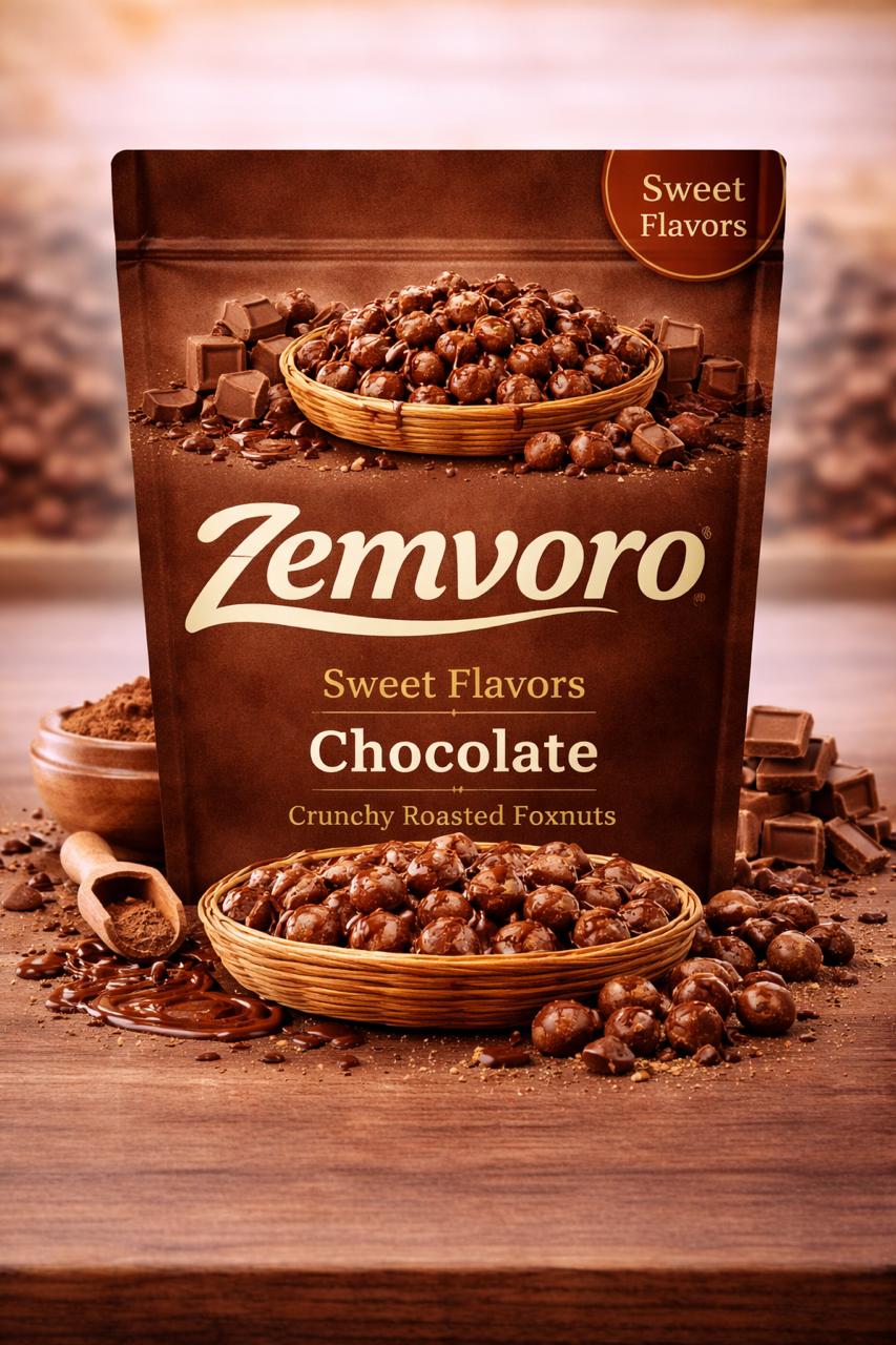 Zemvoro Chocolate Makhana | Sweet Crunchy Roasted Foxnuts Snack – 80g