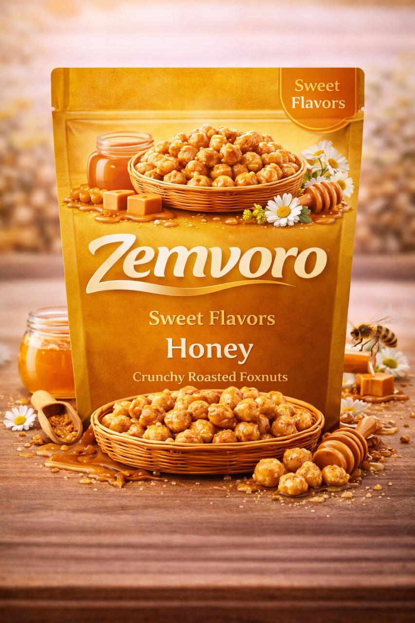 Zemvoro Honey Makhana | Natural Sweet Roasted Foxnuts Healthy Snack – 80g