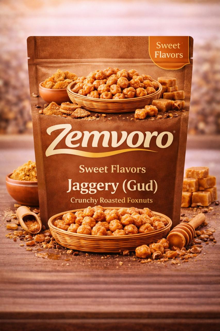 Zemvoro Jaggery (Gud) Makhana | Natural Sweet Roasted Foxnuts Healthy Snack – 80g