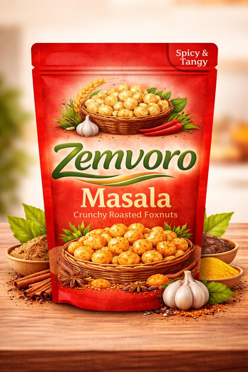 Zemvoro Masala Foxnuts (Makhana) | Spicy Crunchy Roasted Healthy Snack – 80g