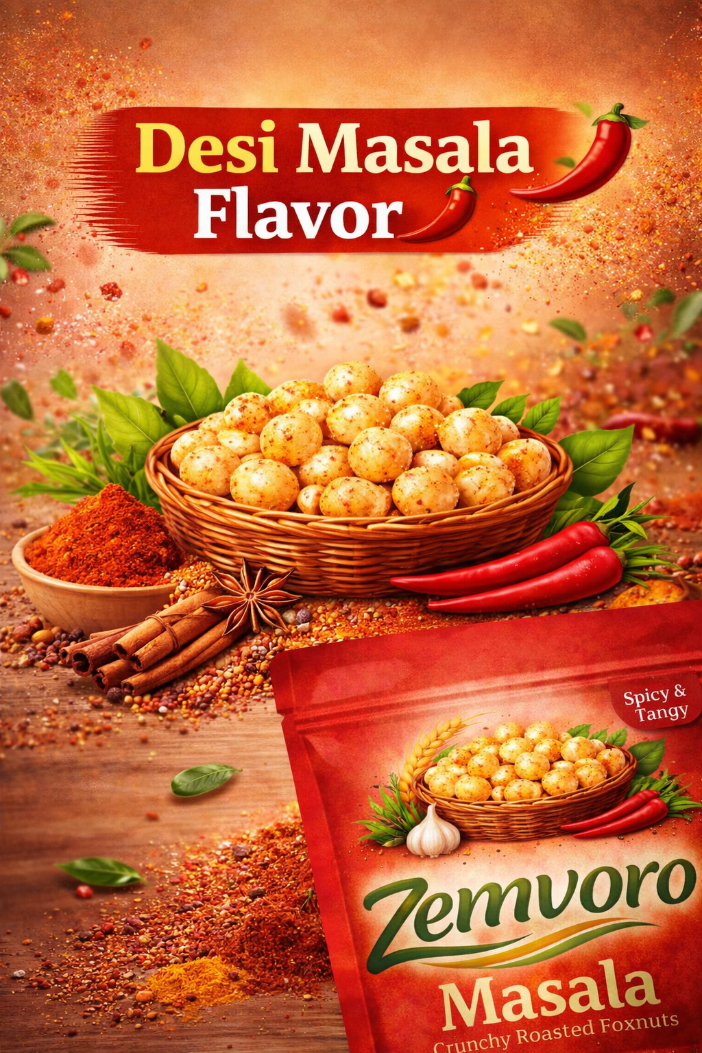 Zemvoro Masala Foxnuts (Makhana) | Spicy Crunchy Roasted Healthy Snack – 80g