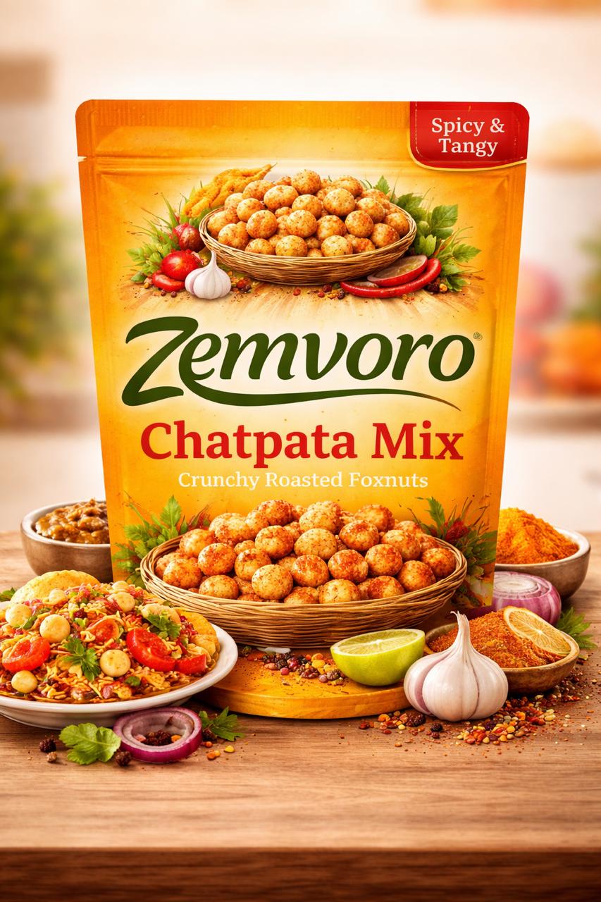 Zemvoro Chatpata Mix Foxnuts (Makhana) | Tangy & Spicy Roasted Healthy Snack – 80g