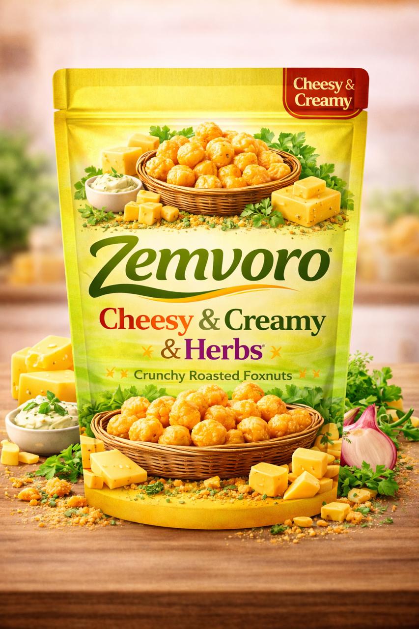 Zemvoro Cheesy Creamy Herbs Foxnuts (Makhana) | Crunchy Roasted Healthy Snack – 80g