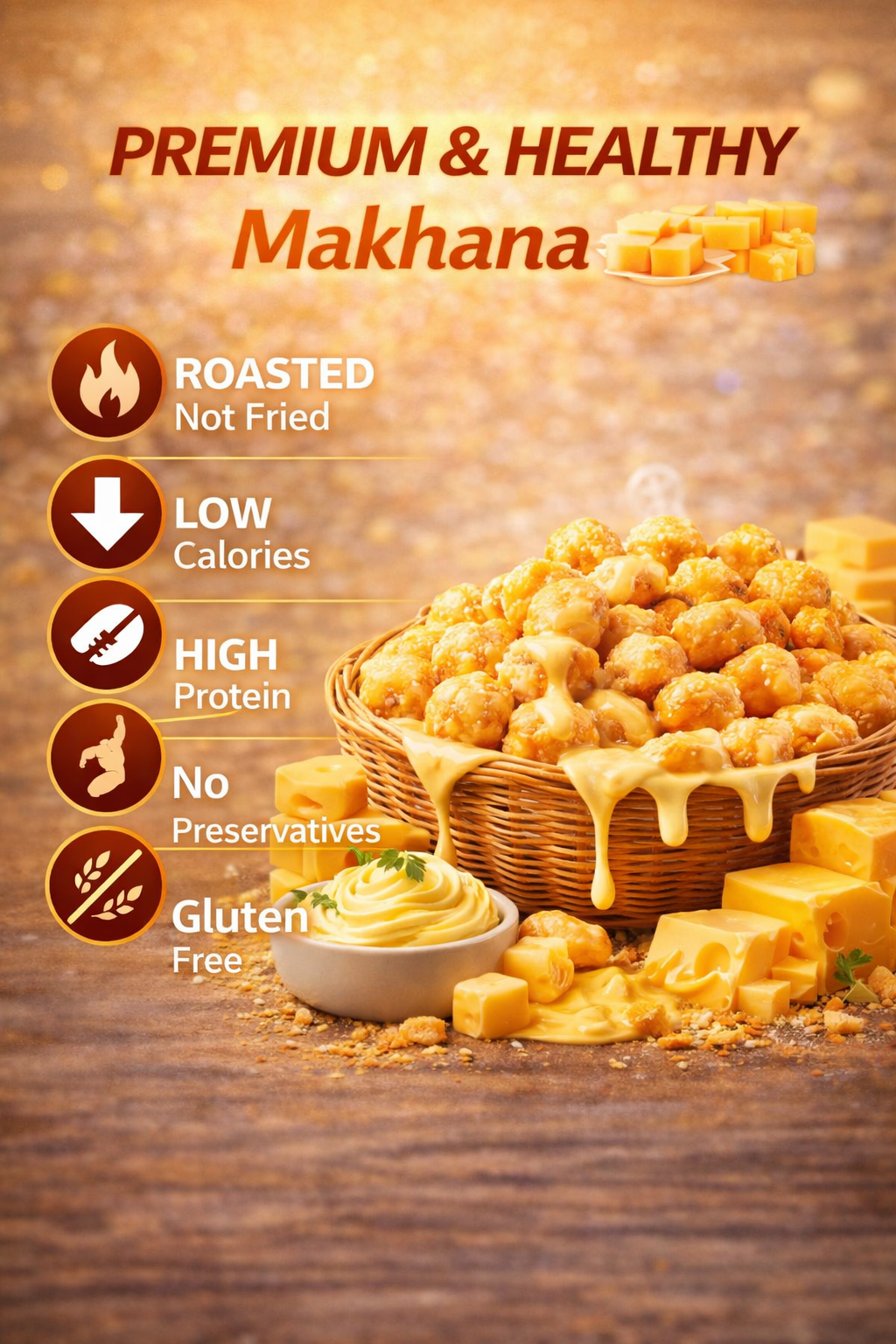 Zemvoro Cheesy Creamy Butter Foxnuts (Makhana) | Rich Crunchy Roasted Healthy Snack – 80g