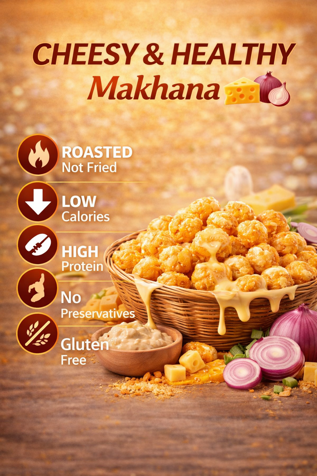 Zemvoro Cheesy & Creamy Onion Foxnuts (Makhana) | Crunchy Roasted Healthy Snack – 80g