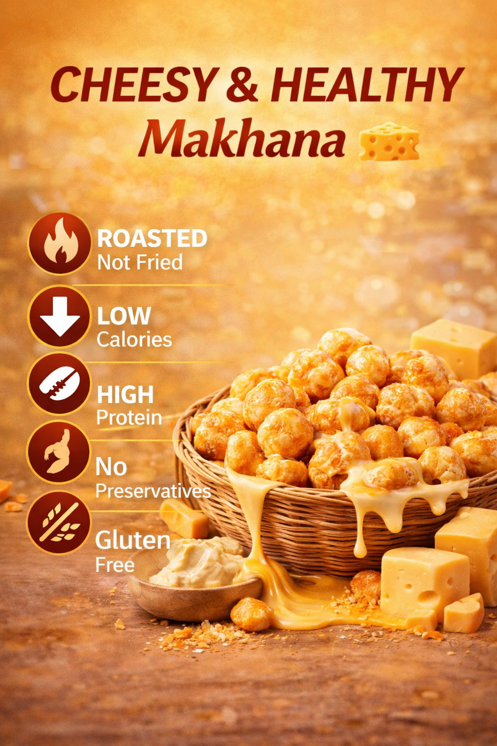 Zemvoro Cheese Foxnuts (Makhana) | Cheesy & Crunchy Roasted Healthy Snack – 80g