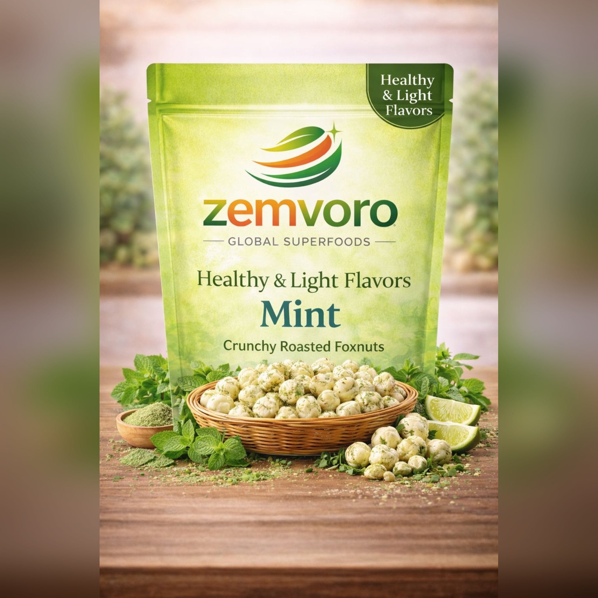 Zemvoro Mint Makhana | Refreshing Roasted Foxnuts Healthy Snack – 80g